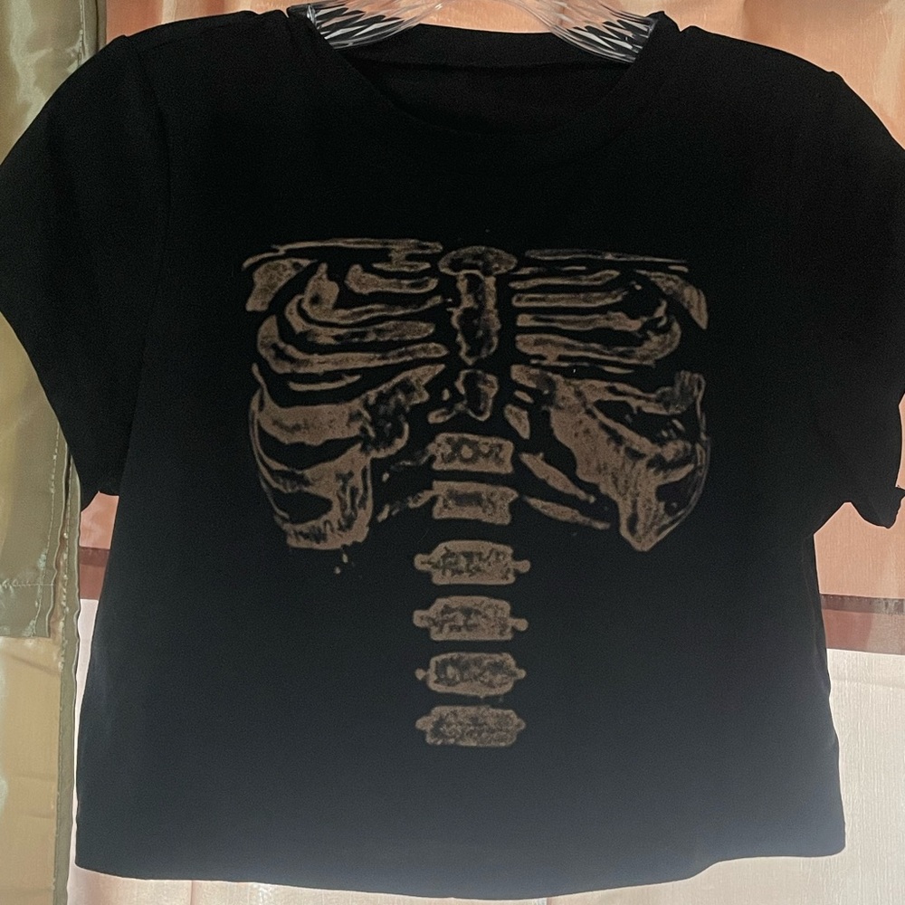 Black Crop Top with Skeleton Print